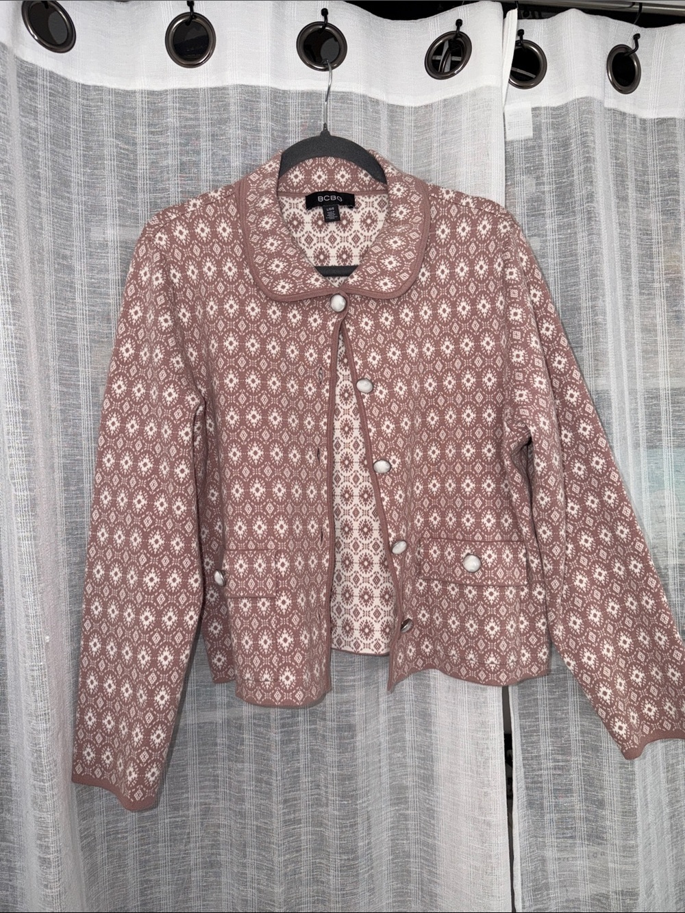 BCBGMaxAzria Dusty Pink Patterned Button Jacket